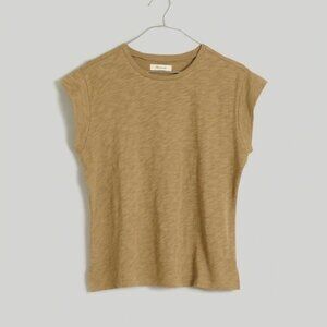 Madewell Cotton Boxy Slub Muscle Tee Tan Khaki Preppy‎ Casual Basic Size Large